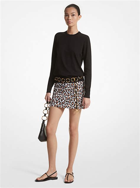 michael kors leopard skirt|Leopard Print Stretch Cotton Broadcloth Skirt .